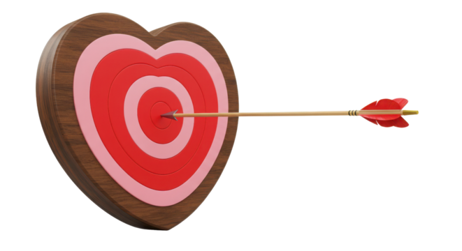 Arrow hitting the center of a heart target isolated PNG with Transparent Background