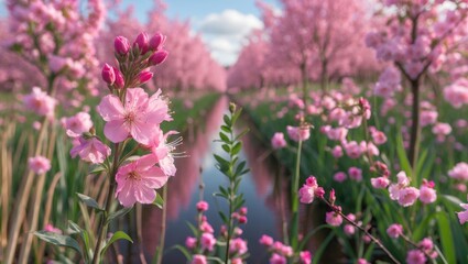 Fototapeta premium Vibrant Spring Blooms Along the Waterway