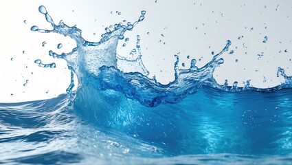 Splash of blue water on a white backdrop