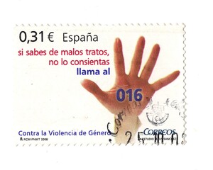 A vintage postage stamp from Spain isolated on a white background.