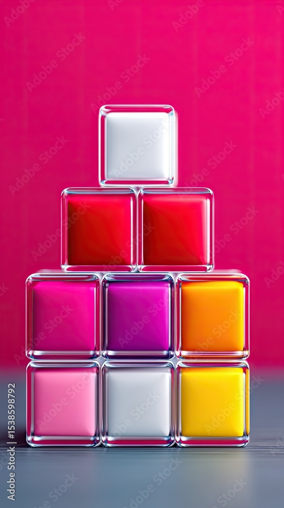 Poster colorful cube stack abstract 3d rendering