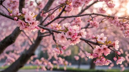 Fototapeta premium Different types of branches from a blooming pink cherry blossom tree