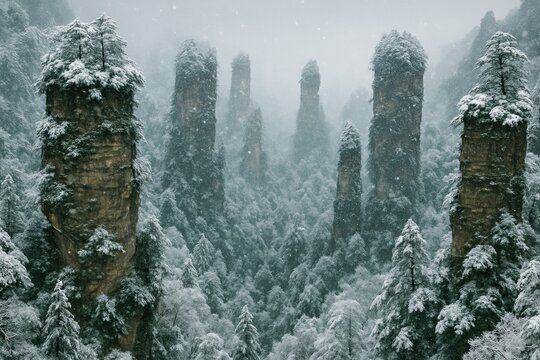 Winter wonderland: Snow-covered Avatar filming site revealing stunning Yuanjiajie views