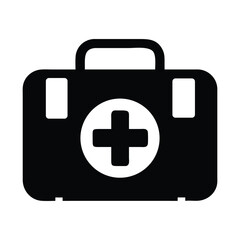 Black and white first aid kit icon for healthcare and emergency services