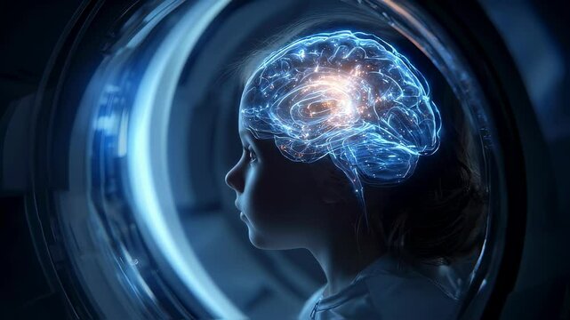 Innovative medical technology visualizes a child's brain activity during a magnetic resonance imaging - mri - procedure, highlighting neural connections and activity for diagnostic purposes