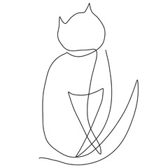 cat drawn with one black thin continuous line, abstract drawing