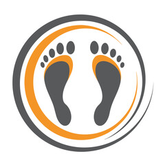 Gray and Orange Footprints Circle Logo Design feet