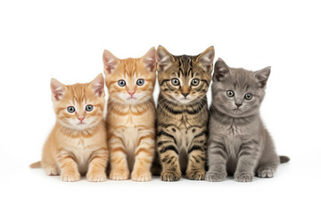 4 cats, 4 kittens, ginger cat white background, 4 cats white background, 4 kittens kitten white background, four cats, grey kitten white background, tabby gray kitten white background, tabby kitten