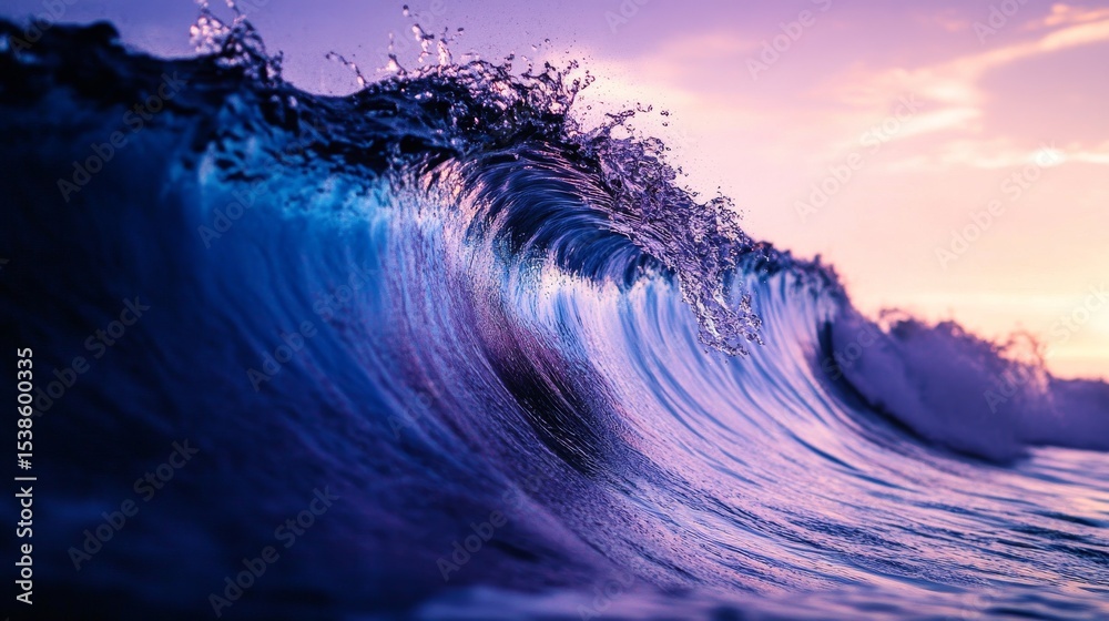 Wall mural purple and blue abstract technology wave background with flowing digital lines and smooth gradient l