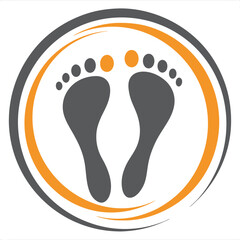 Gray Footprints Orange Circle Abstract Design Graphic