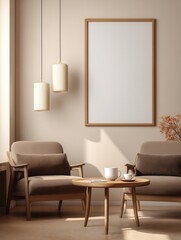 Modern Interior Design with Armchairs, Coffee Table and Blank Frame