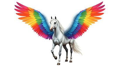 Obraz premium White Horse with Rainbow Wings Flying Illustration