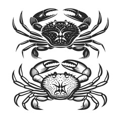 Vector illustration of two black and white crab symbols.