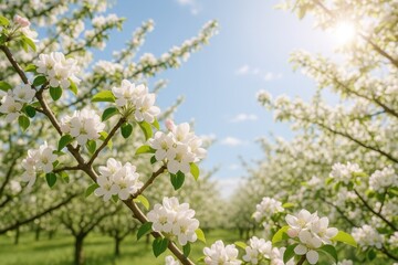 Vibrant Spring Garden with Blossoming Fruit Trees