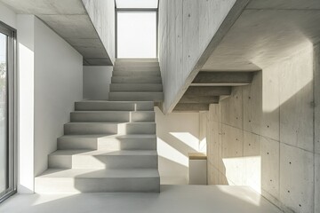 Fototapeta premium Minimalist staircase in modern architecture with concrete surfaces and natural light symbolizing simplicity, design, and contemporary spatial elegance
