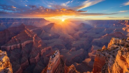 Stunning Dawn View Over a Majestic Canyon from a Scenic Trail