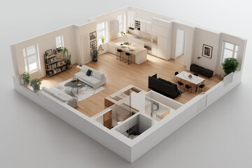 Minimalist Apartment Floor Plan with Cozy Living Room and Modern Kitchen Design