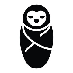 Swaddled newborn baby silhouette wrapped in blanket cozy and sleepy