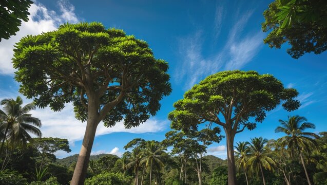 The Cecropia plant against a clear blue sky