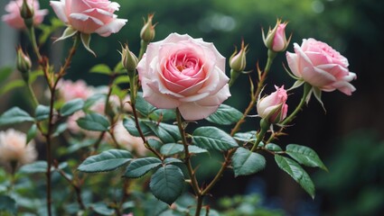 A stunning display of Chinese rose blossoms in the garden