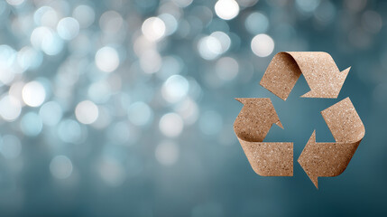 Reuse or recycle sign made from recycled brown scrap paper on a blurred bokeh background.
