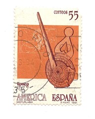 A vintage postage stamp from Spain isolated on a white background.