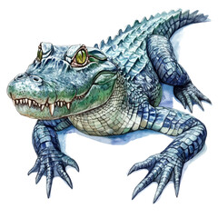 American Alligator, watercolor painting vector, isolated on a white background.