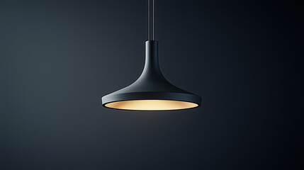 Modern black pendant lamp glowing warmly in dark room, creating cozy and elegant atmosphere with minimalist design and soft light