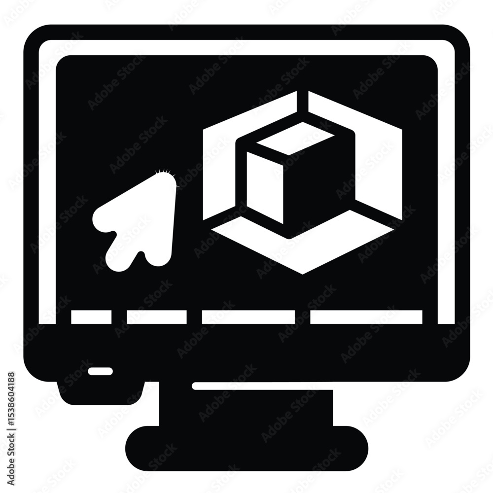 Poster monitor screen with 3d graphics program solid icon, design recruitment concept. vector graphics. 3d 
