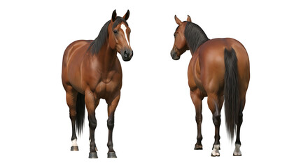 Two Brown Horses Posing Against a White Background