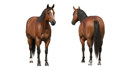 Two Brown Horses Posing Against a White Background