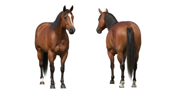 Two Brown Horses Posing Against a White Background