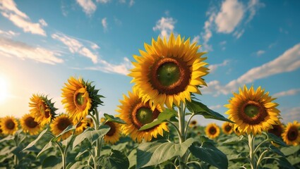 Fototapeta premium Stunning Yellow Sunflower Blooms