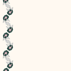 Peonies With Leaves and Buds. Green and Pink Flowers on Beige Background. Vector Vertical Ribbon