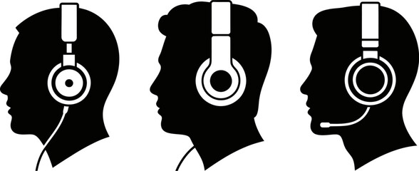 Headphone headset vector silhouette icon audio music call communication listening gamer podcasting studio editable stock vector illustration