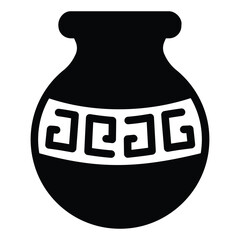 Clay jug with wave ornate solid icon, pottery making concept. Vector graphics. Plaster product with ornament sign on white background, style mobile or design.