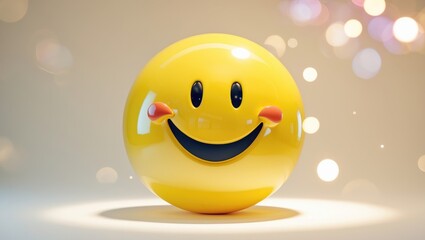 Fototapeta premium A small yellow smiley face button with a winking expression on a white background. The simple composition emphasizes the fun and joyful character of the emoji-inspired design.