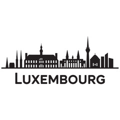 Obraz premium Luxembourg skyline horizontal banner. Luxembourg city. Vector template for your design. Vector black silhouette. with white background