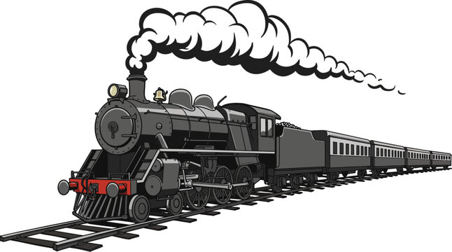 Vintage steam train locomotive illustration vector graphic transport railway travel transportation rail 100 editable stock vector illustration