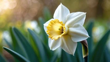 Fototapete Rund Close-Up of a Daffodil Amidst Grass Showcasing Grace in Bloom © TheWaterMeloonProjec