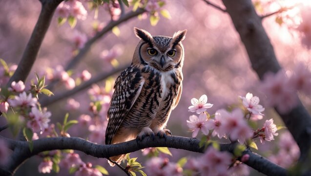 A Brown-eared bulbul holds onto a tiny twig of a blooming plum tree – it is resting, concealed amid the tree's delicate pink early spring blossoms. Vertical portrait orientation.