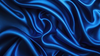 Fototapeta premium Deep blue silk satin fabric. Sophisticated abstract backdrop. Liquid wave effect or silk with gentle wavy folds. Attractive fabric background with copy space for your design.