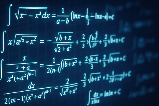 Complex mathematical equations involving integrals variables and exponents illustrate abstract problem-solving concepts relevant to business strategy and analysis