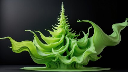 Green acrylic paints, gouache dissolve seamlessly in liquid isolated on a black background. Abstract banner. Vertical photo.