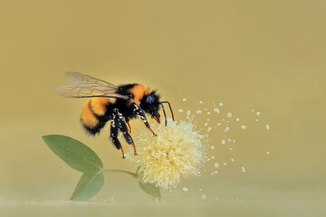 Close-up of bumblebee pollinating white flower in vibrant nature scene