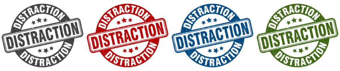 distraction stamp. distraction round stamp set isolated on white background