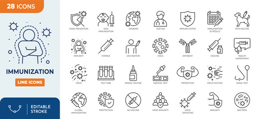 immunization line editable icon set. Editable stroke. Vector illustration. 