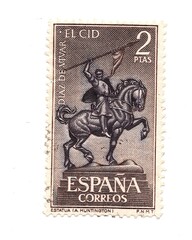 A vintage postage stamp from Spain isolated on a white background.