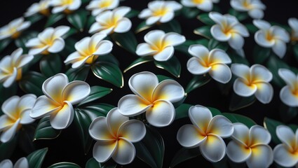 Isolated Frangipani Flowers Black Background