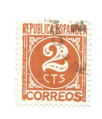 A vintage postage stamp from Spain isolated on a white background.